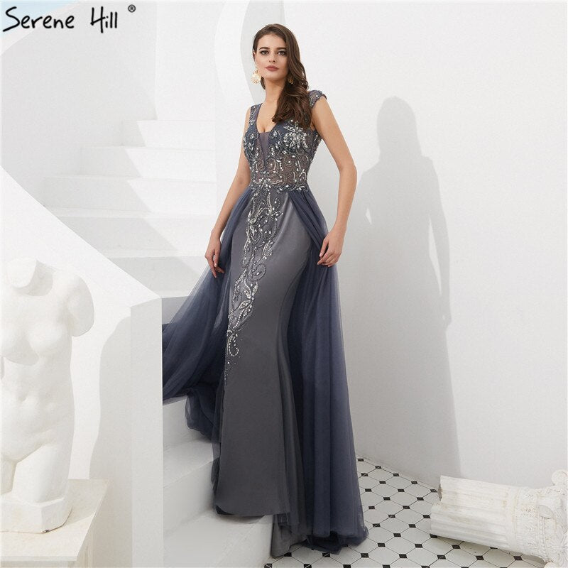 Vestidos de noche estilo sirena sexys con espalda descubierta y cuentas de cristal color vino tinto de Dubái 2025 LA60805 