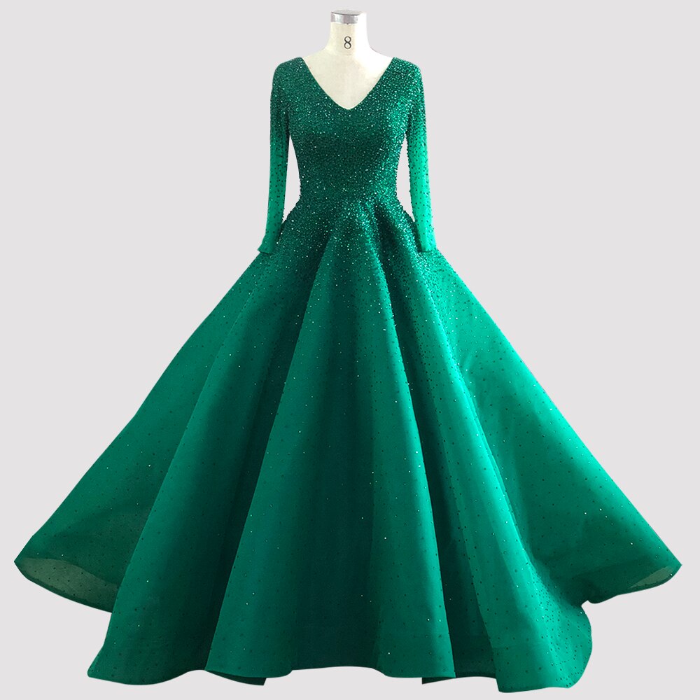 Vestidos de noche sexys de alta gama con escote en V en color vino tinto de Dubái 2025, vestidos de noche de lujo con cristales y manga larga, diseño LA70272 
