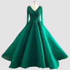 Vestidos de noche sexys de alta gama con escote en V en color vino tinto de Dubái 2025, vestidos de noche de lujo con cristales y manga larga, diseño LA70272 