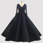 Vestidos de noche sexys de alta gama con escote en V en color vino tinto de Dubái 2025, vestidos de noche de lujo con cristales y manga larga, diseño LA70272 