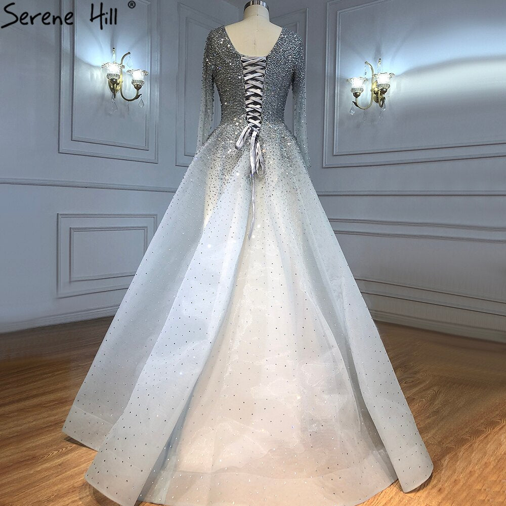 Dubai Weinrot V-Ausschnitt High-End Sexy Abendkleider 2025 Langarm Kristall Luxus Abendkleider Design LA70272 