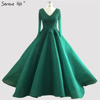 Vestidos de noche sexys de alta gama con escote en V en color vino tinto de Dubái 2025, vestidos de noche de lujo con cristales y manga larga, diseño LA70272 