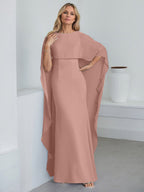 Vestido de gasa para madre de la novia, largo hasta el suelo, con escote redondo y volantes en cascada