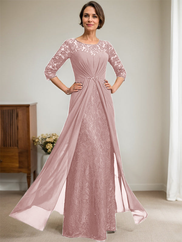 Vestido de gasa con encaje, ilusión, corte A, largo hasta el suelo, para madre de la novia, con volantes y cuentas