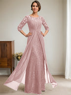 Vestido de gasa con encaje, ilusión, corte A, largo hasta el suelo, para madre de la novia, con volantes y cuentas