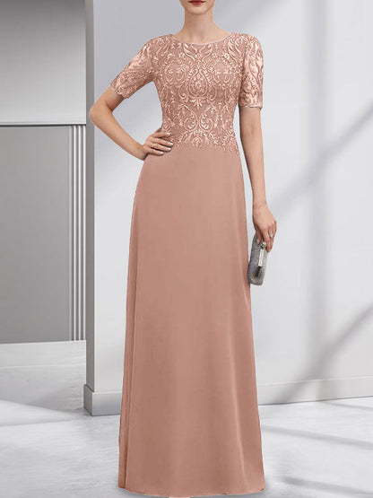 Vestido de gasa con encaje y lentejuelas para madre de la novia, corte A, largo hasta el suelo