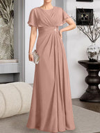 Vestido de gasa para madre de la novia con corte en A, escote redondo y largo hasta el suelo, con cuentas plisadas