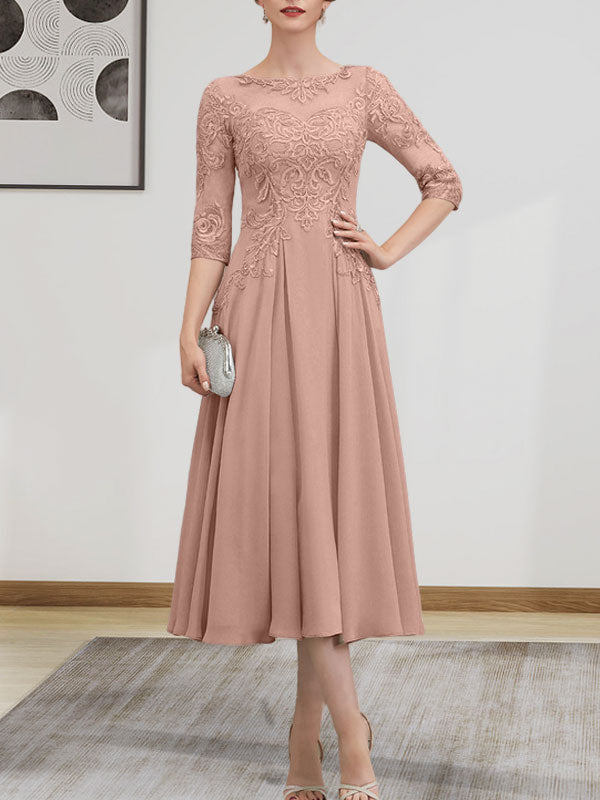 Vestido de gasa con encaje, corte A, ilusión, largo hasta la rodilla, para madre de la novia, con lentejuelas y abalorios