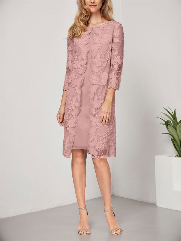 Vestido de gasa con encaje y corte en A hasta la rodilla para madre de la novia con chaqueta