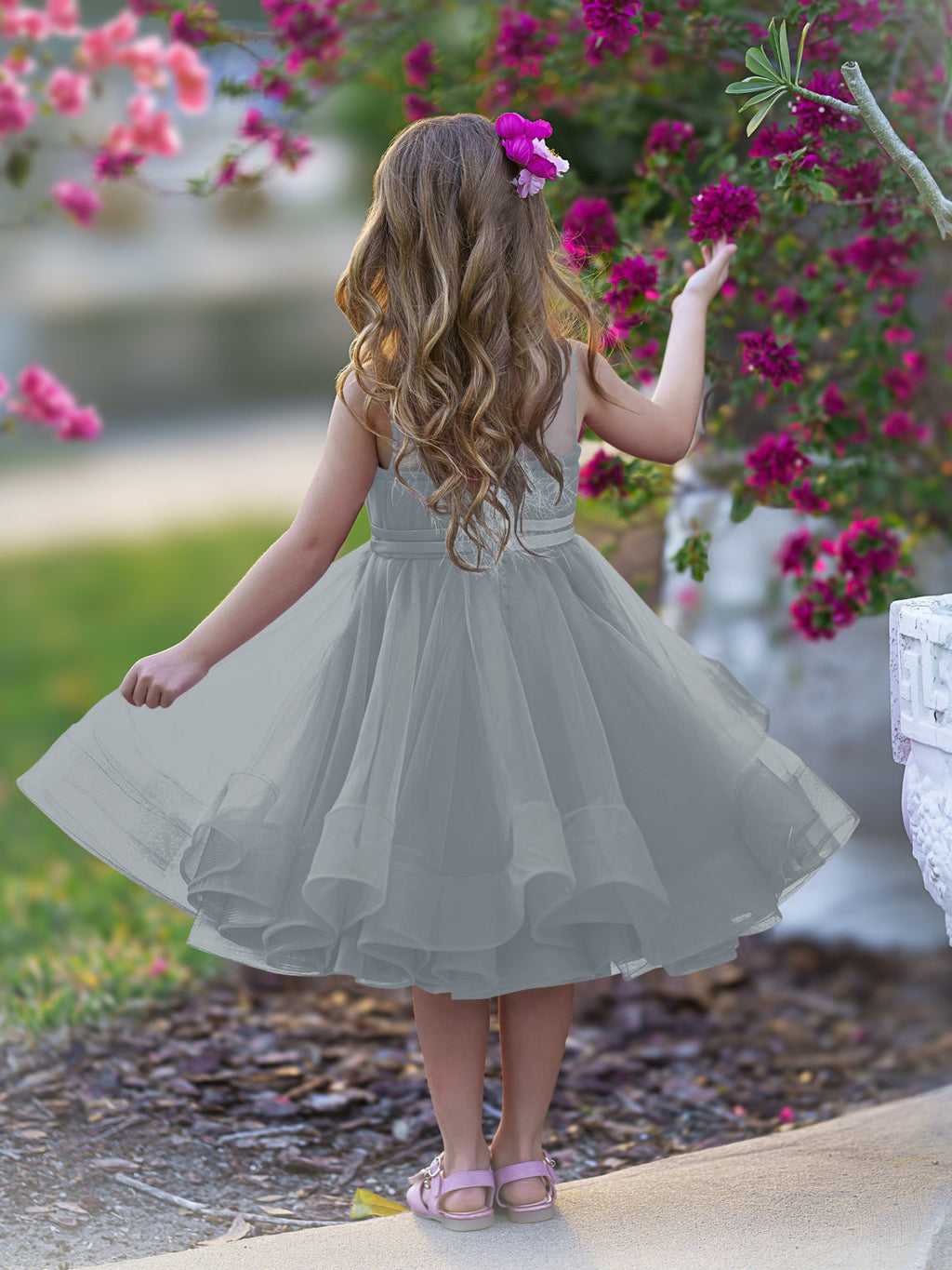Vestido de fiesta/princesa de tul hasta la rodilla para niña de las flores