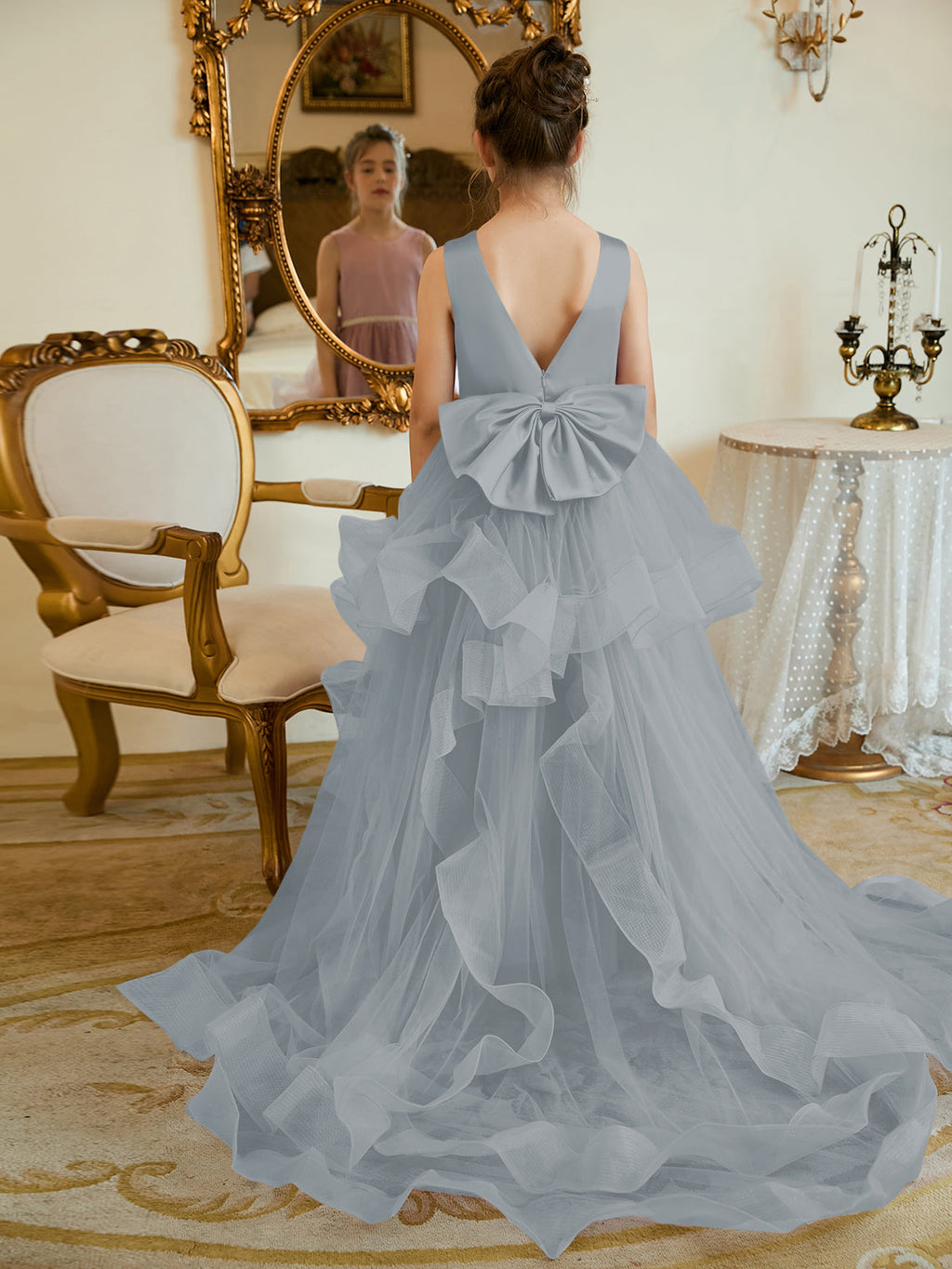 Duchesse-Linie/Princess-Linie Satin Tüll Bodenlang Blumenmädchenkleid 