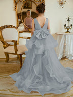 Duchesse-Linie/Princess-Linie Satin Tüll Bodenlang Blumenmädchenkleid 
