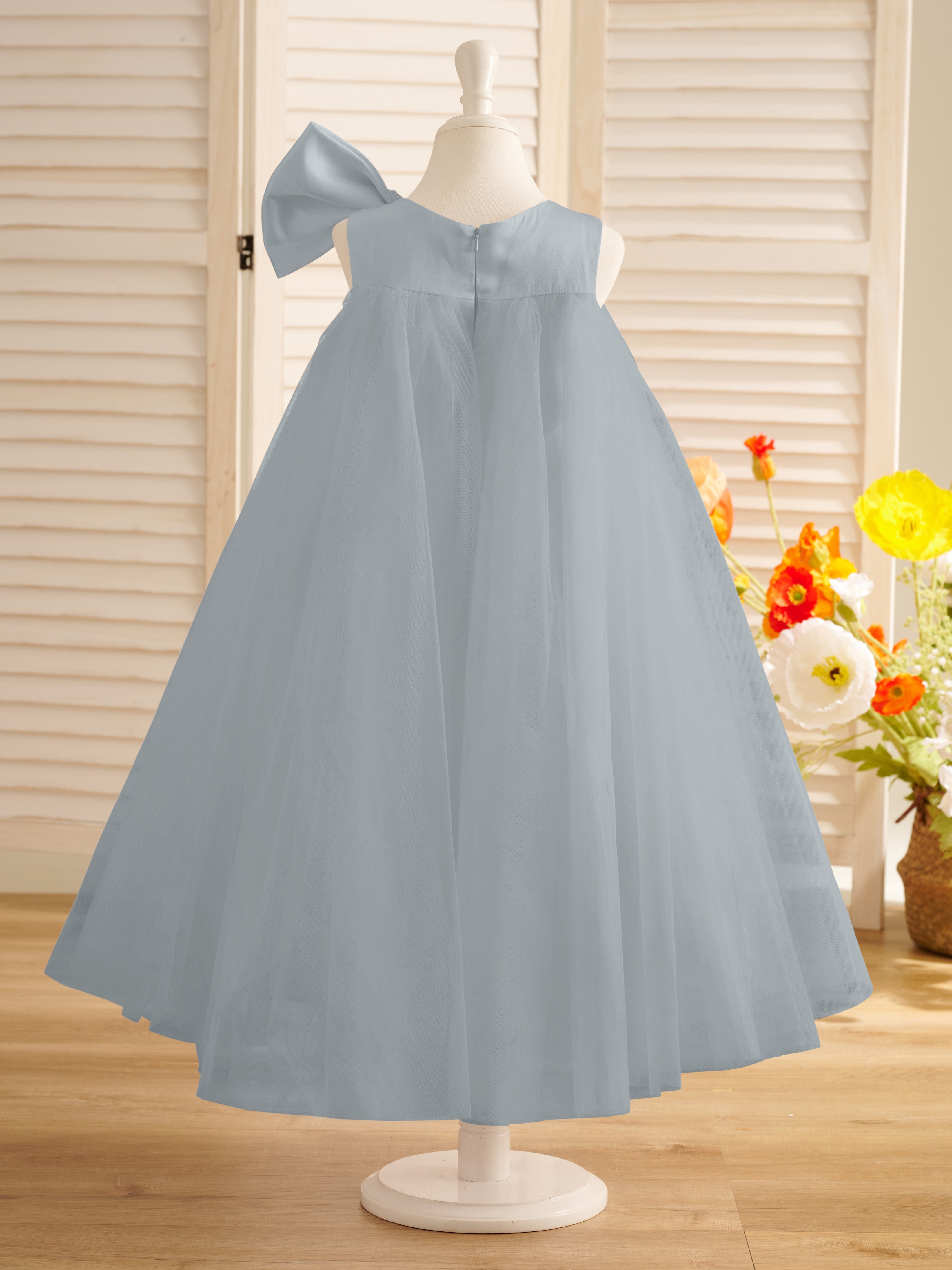 Vestido de tul con lazo grande y corte A hasta la rodilla para niña pequeña