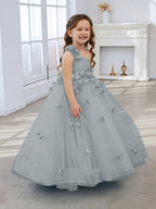 Duchesse-Linie/Princess-Linie Tüll Bodenlang Blumenmädchenkleid 