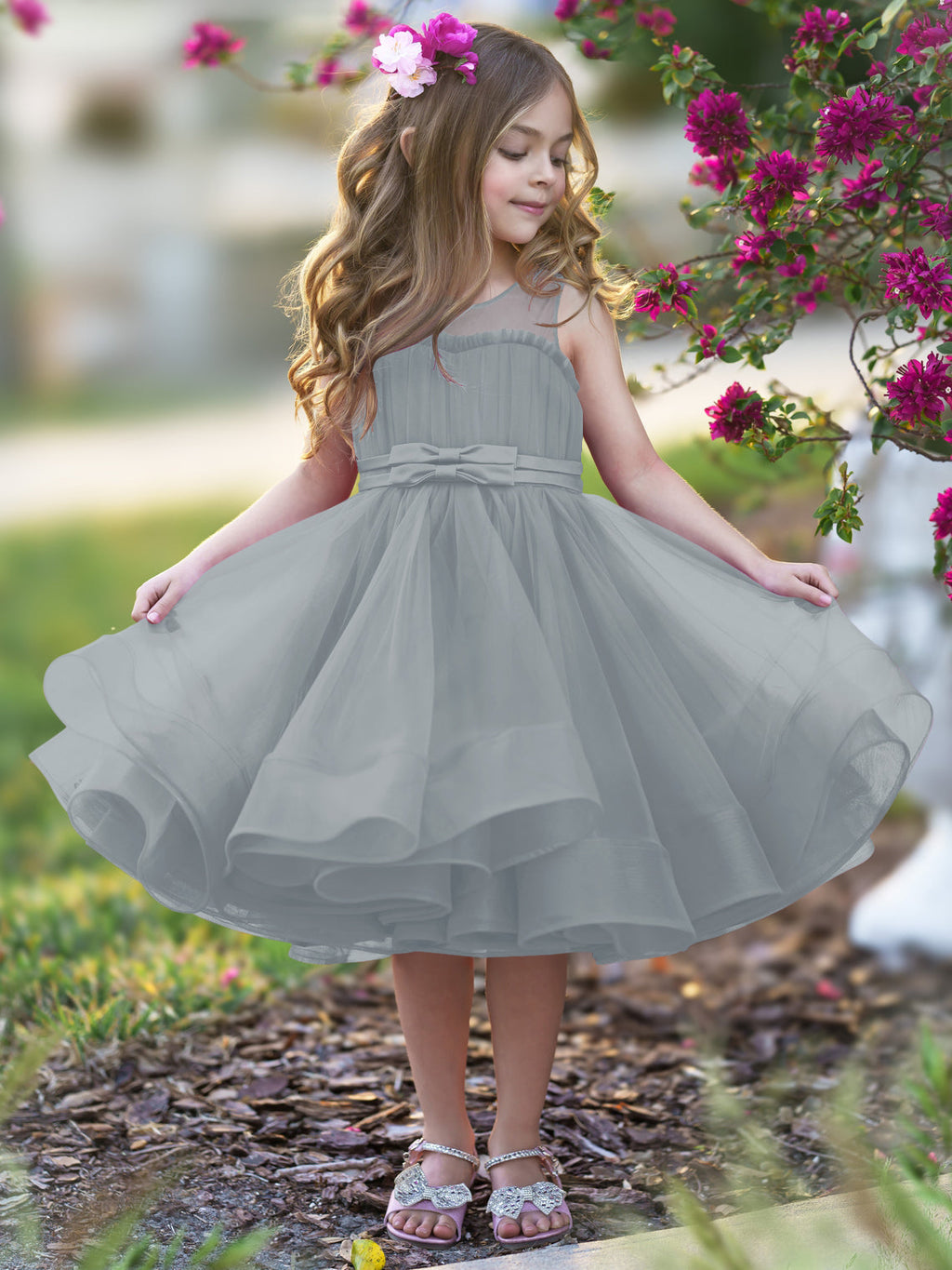 Vestido de fiesta/princesa de tul hasta la rodilla para niña de las flores