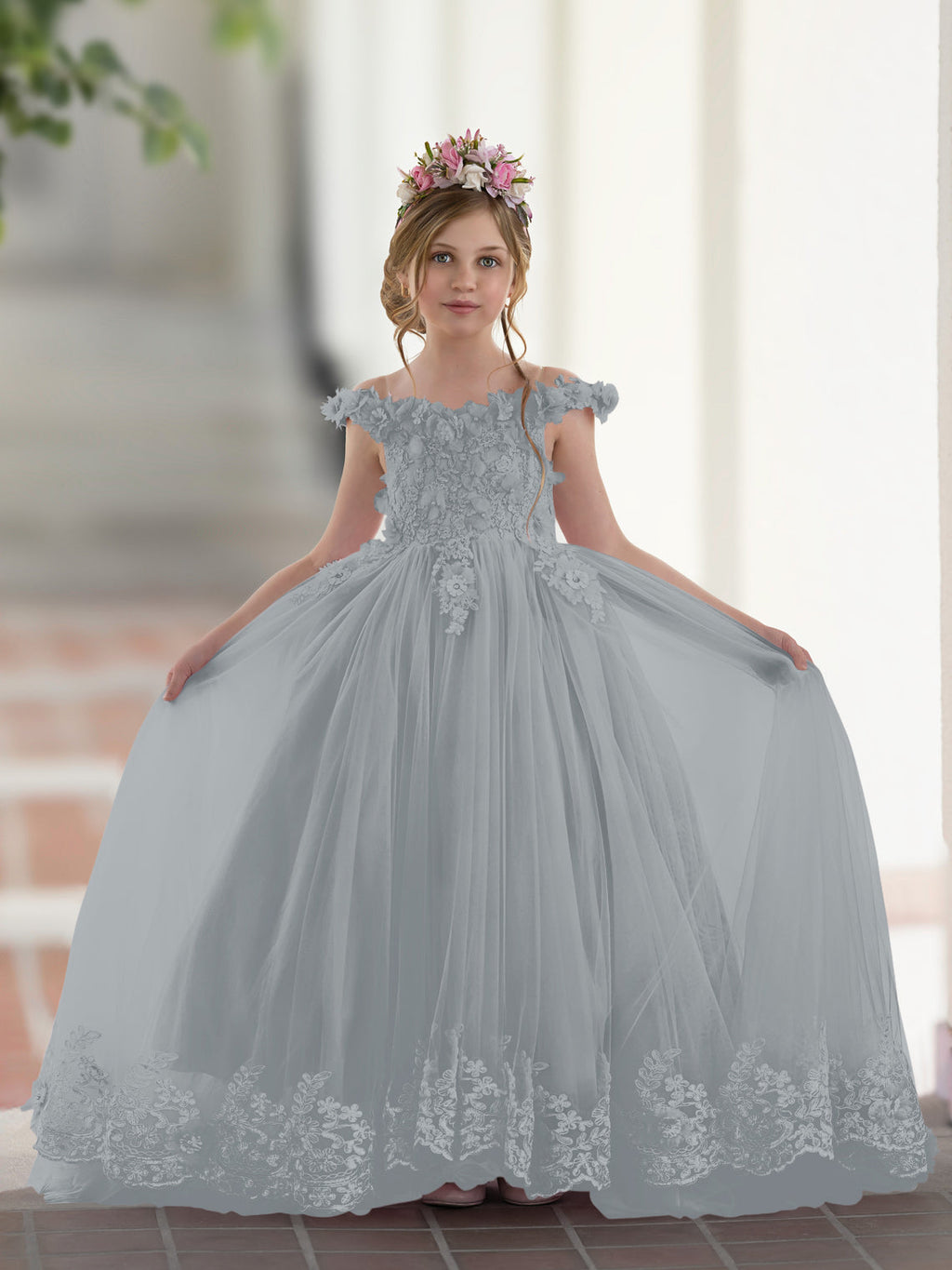 Vestido de fiesta/princesa de encaje con cola larga, color rosa, para cumpleaños