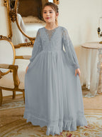 Bodenlanges Chiffon-Kleid in A-Linie und Elfenbein für die Erstkommunion 