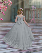 Vestido de fiesta/princesa de encaje con cola larga, color rosa, para cumpleaños