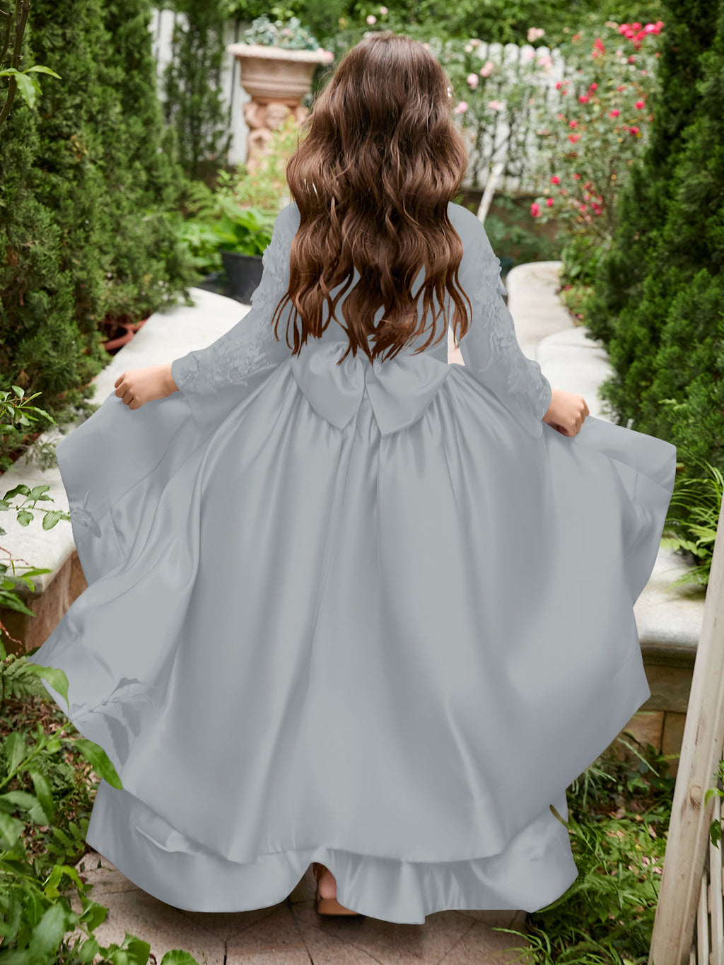 Asymmetrisches Blumenmädchenkleid aus Satin in A-Linie 