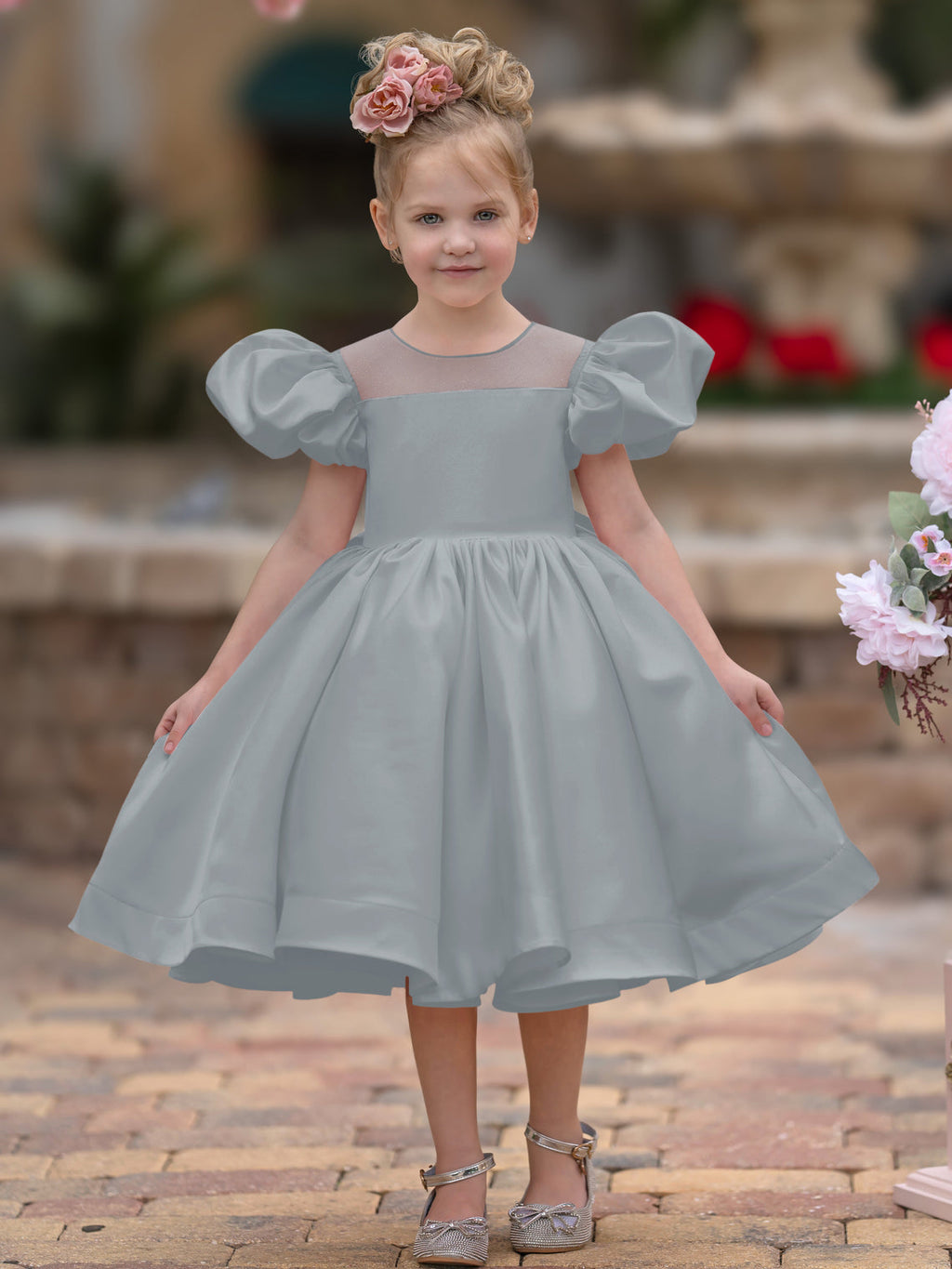 Duchesse-Linie/Princess-Linie Satin Knielang Blumenmädchenkleid 