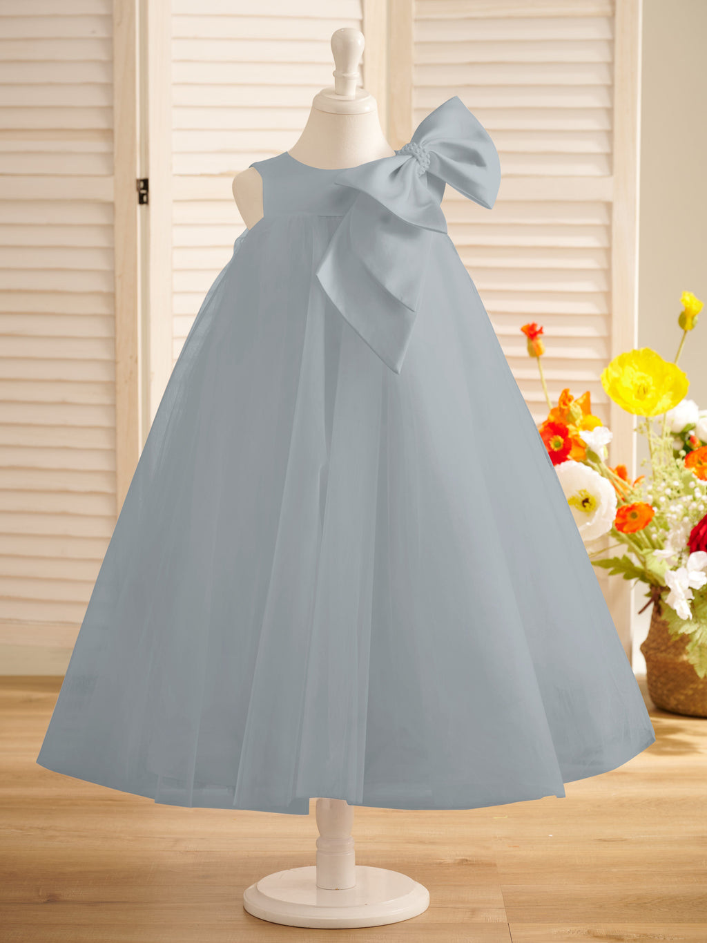 Vestido de tul con lazo grande y corte A hasta la rodilla para niña pequeña