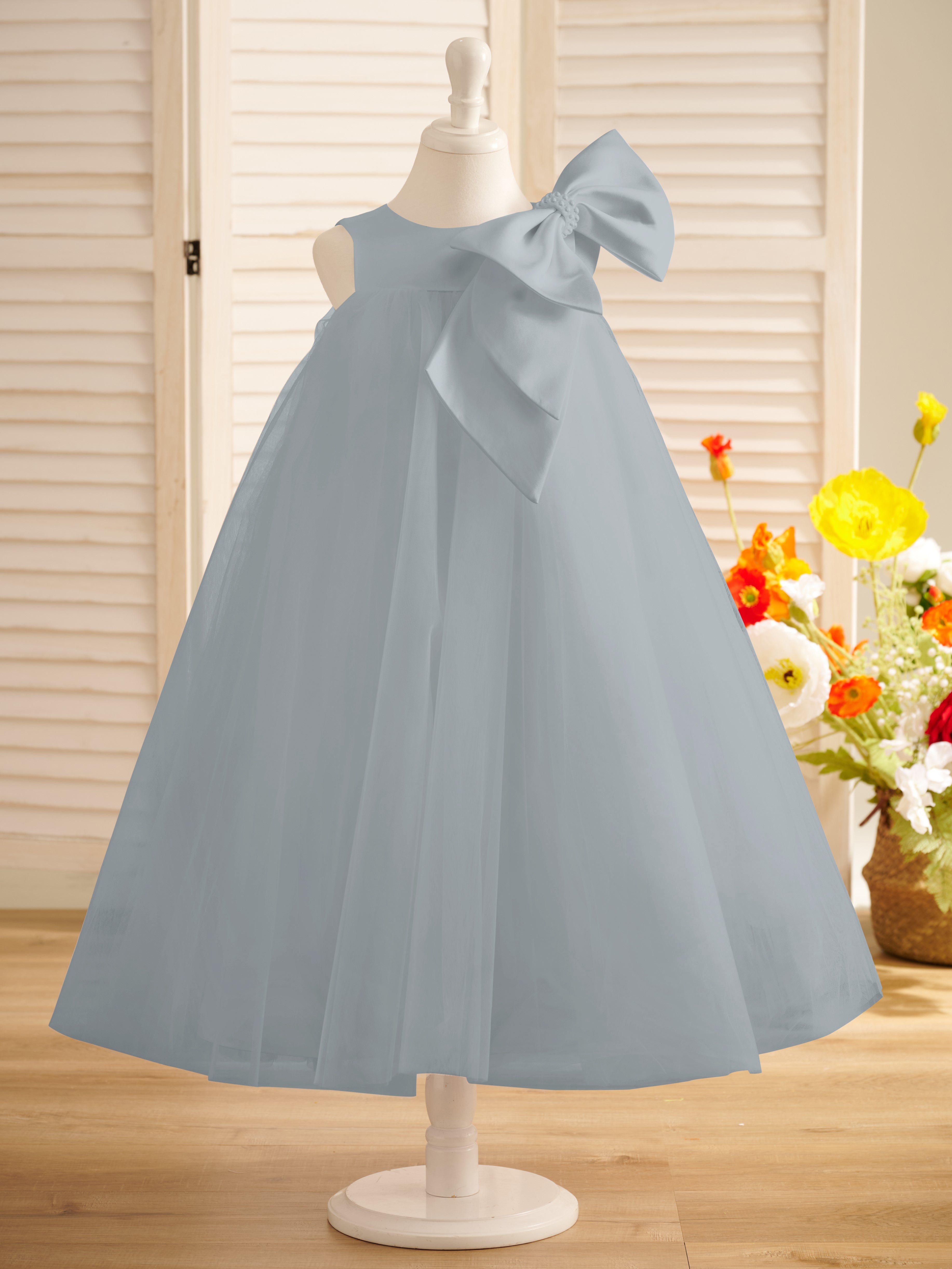 Vestido de tul con lazo grande y corte A hasta la rodilla para niña pequeña