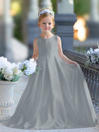A-Linie Spitze Satin Bodenlang Erstkommunionkleid für Blumenmädchen 