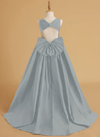 Duchesse-Linie/Princess-Linie Satin Sweep/Pinsel zug Blumenmädchenkleid 