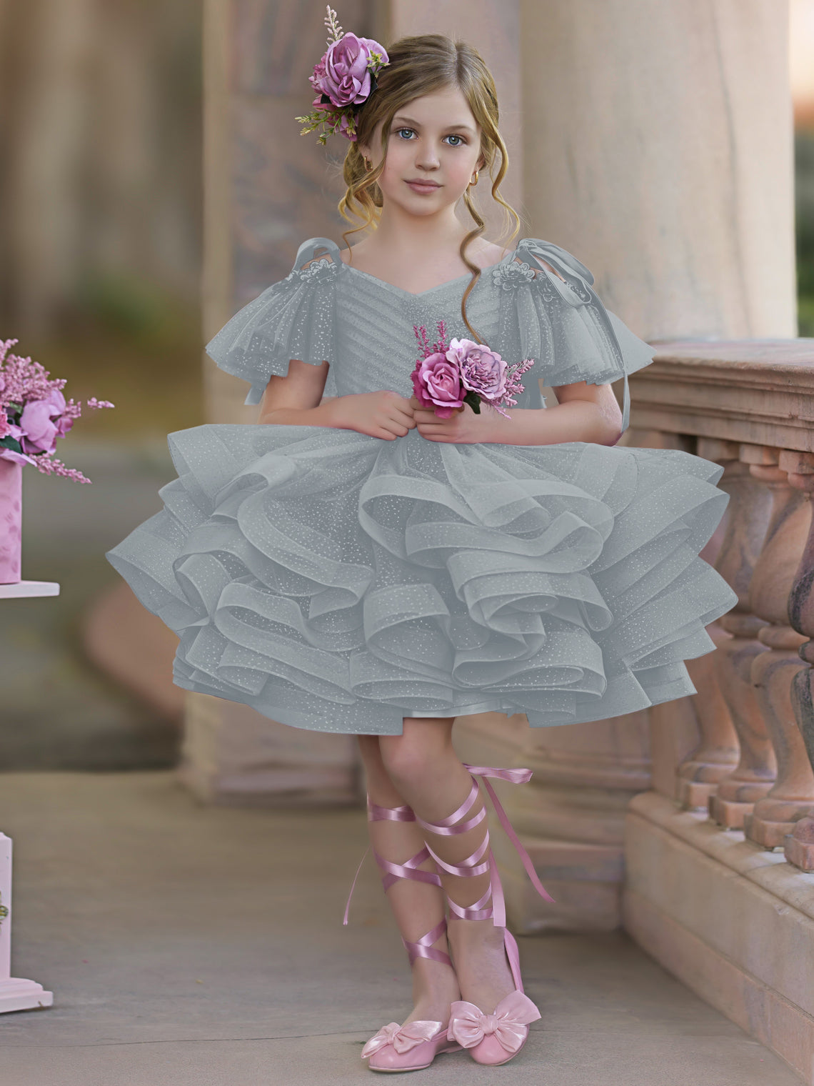 Vestido de fiesta/princesa de tul hasta la rodilla para niña de las flores de cumpleaños