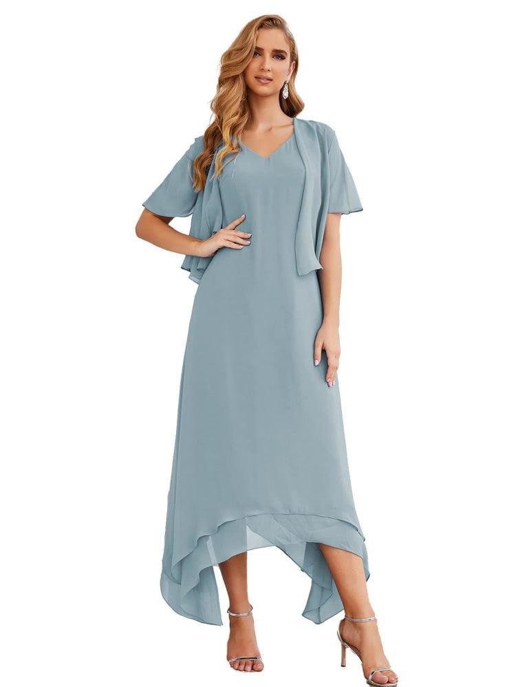 Sunnderly Chiffon Plus Size Mother of Bride Dresses with Jacket Formal Dresses for Wedding SY28073