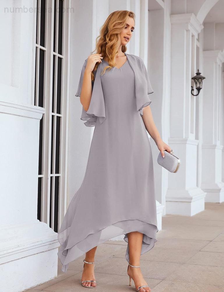 Sunnderly Chiffon Plus Size Mother of Bride Dresses with Jacket Formal Dresses for Wedding SY28073