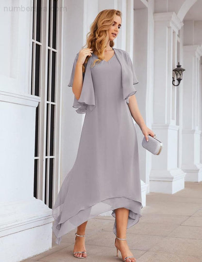 Sunnderly Chiffon Plus Size Mother of Bride Dresses with Jacket Formal Dresses for Wedding SY28073