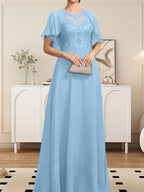 Vestido de gasa con encaje y lentejuelas para madre de la novia, corte A, escote ilusión, largo hasta el suelo