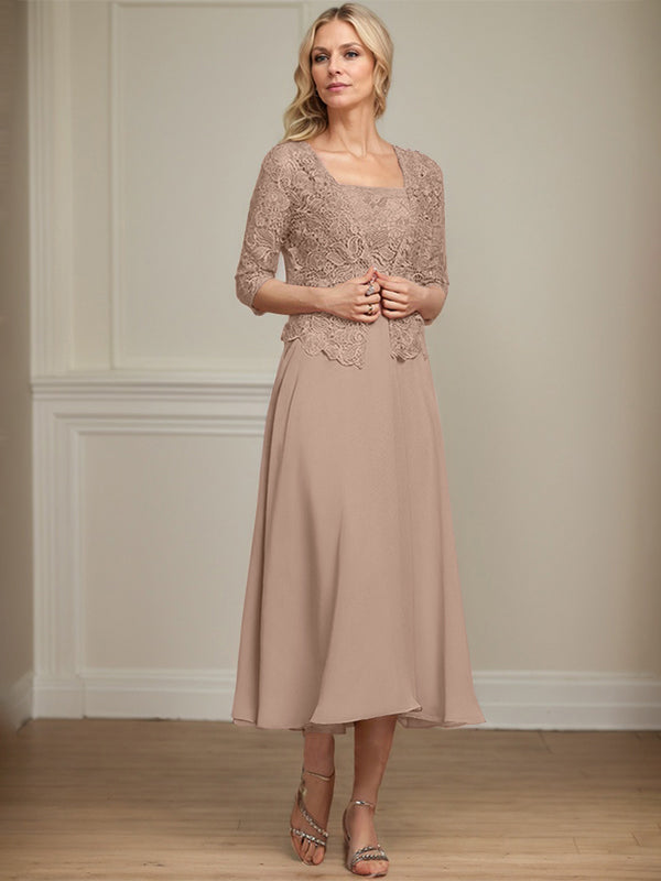 Vestido de gasa con encaje y lentejuelas para madre de la novia, corte A, largo hasta la rodilla