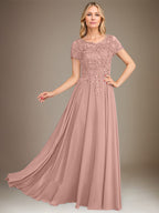 Vestido de gasa para madre de la novia, corte A, largo hasta el suelo, con apliques y lentejuelas