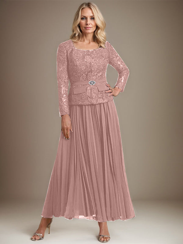 Vestido de gasa para madre de la novia con corte A, cuadrado, largo hasta los tobillos, con pliegues