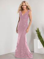 Vestido de novia de gasa con encaje, escote en V y largo hasta el suelo, con apliques de lentejuelas, estilo sirena
