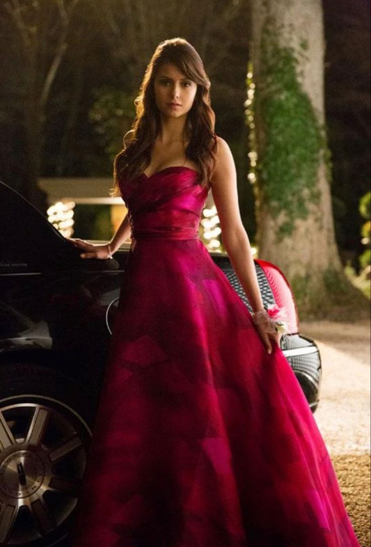 Vestido de fiesta largo sin tirantes, corte A, color rosa intenso, Y8397