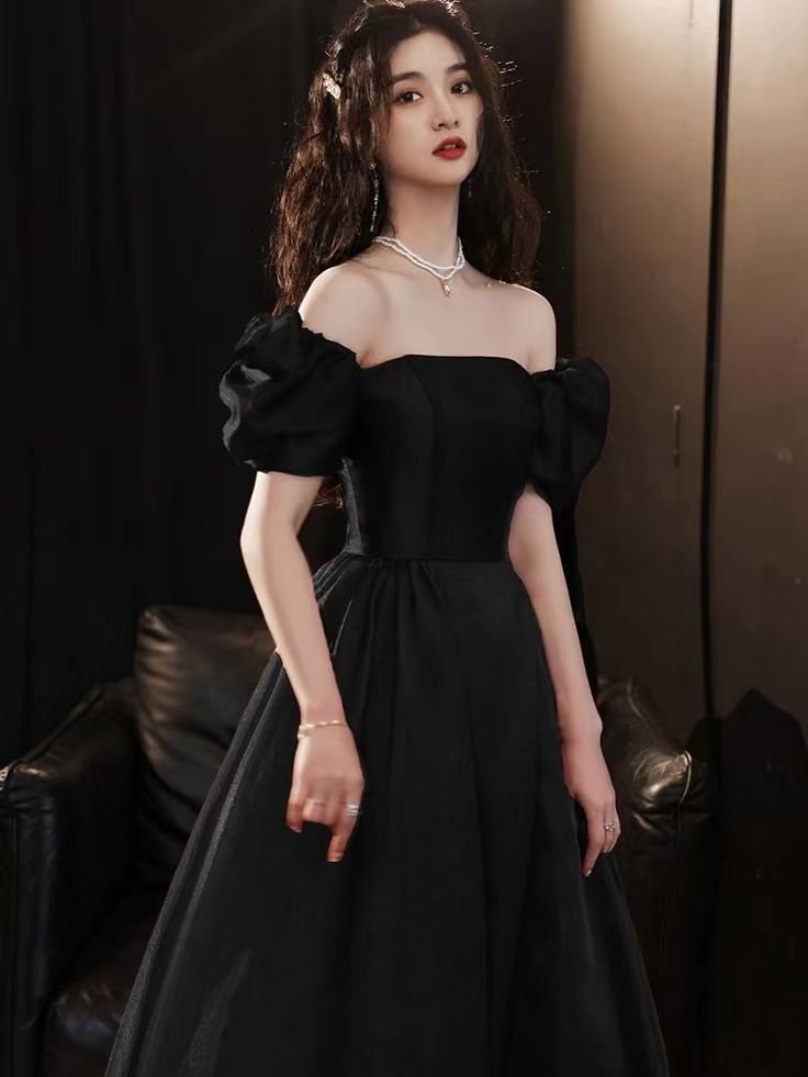 Vestido de noche negro de nuevo estilo, vestido de fiesta de satén, vestido de princesa para cumpleaños, hecho a medida Y4953