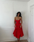 Charmantes rotes trägerloses plissiertes Ballkleid A-Linie Abendkleid Y7763