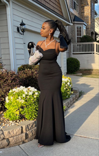 Elegante vestido de fiesta de sirena negro, vestido de noche negro Y2173