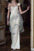 Vestido de noche largo con apliques de tul elegante Y8488