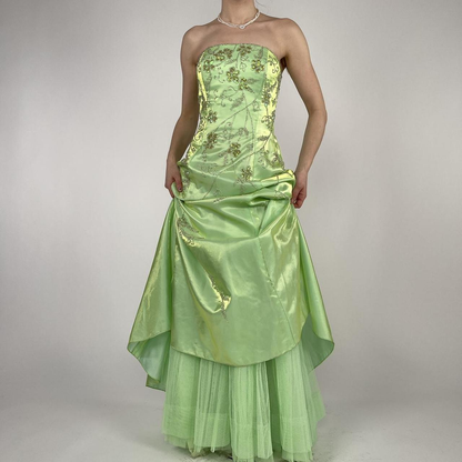 Trägerloses grünes Satin-A-Linien-Ballkleid mit Perlenbesatz Y8412