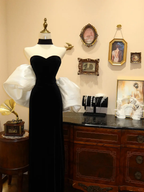 Elegante vestido de noche de sirena con hombros descubiertos, blanco y negro, vestido de fiesta Y8598