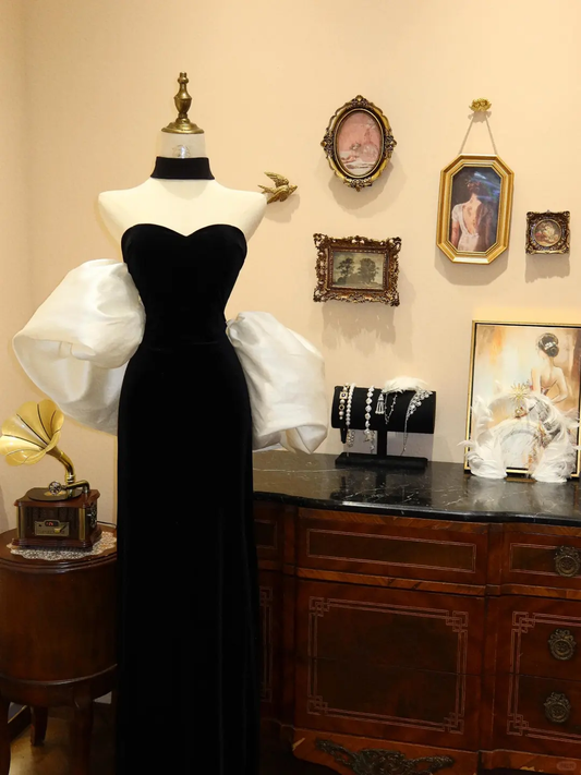 Elegante vestido de noche de sirena con hombros descubiertos, blanco y negro, vestido de fiesta Y8598