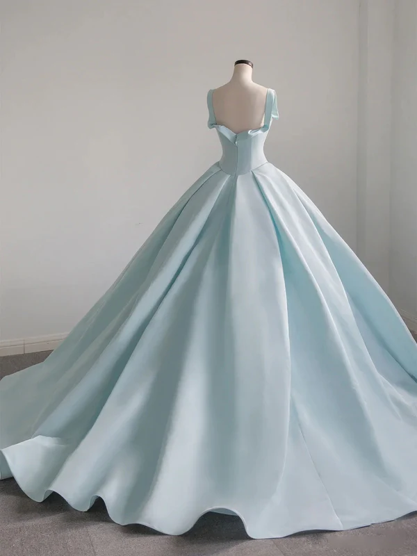 Vestido largo de satén azul para gala, vestido azul de quinceañera Y392
