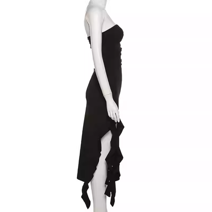 Schickes schwarzes trägerloses Partykleid, schwarzes Abendkleid Y1929