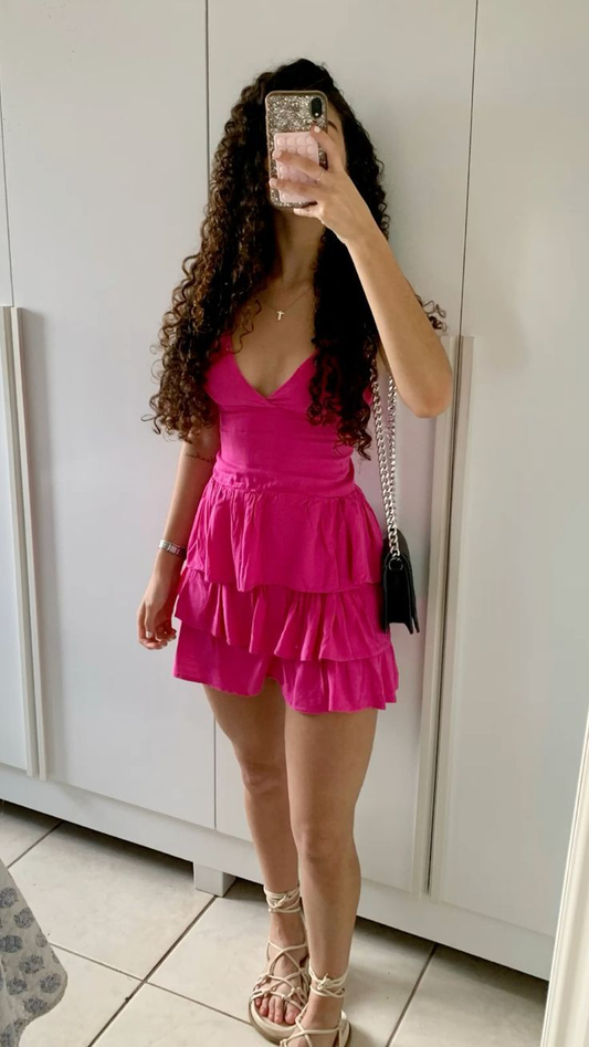 Sexy Rosa V-Ausschnitt Lagenkleid Homecoming Kleid Geburtstagskleid Y7762