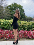 Vestido negro sexy ajustado, minivestido negro para fiesta de bienvenida Y4529