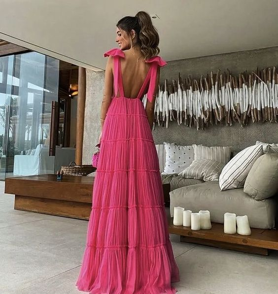 Hot Pink Rückenfreies Ballkleid, Abendkleid Y1522